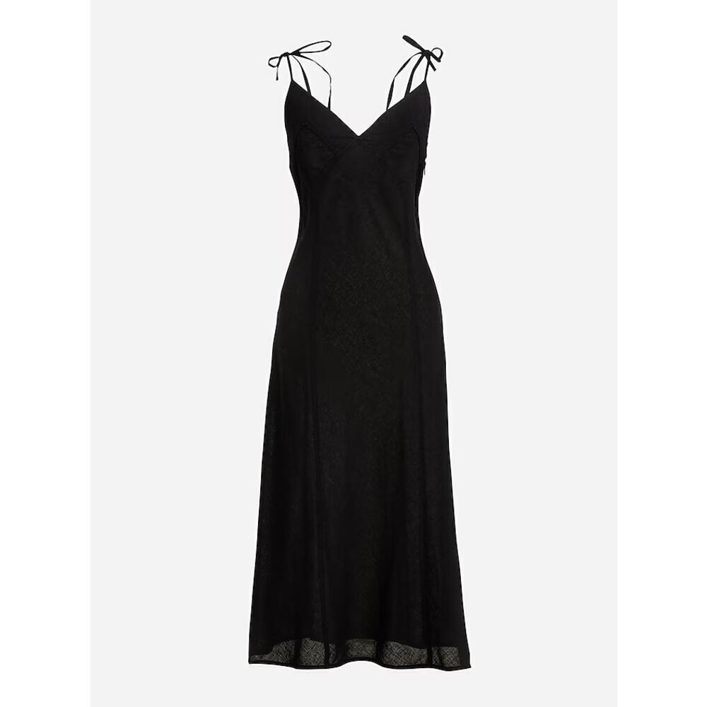 J.Crew Tie Shoulder Slip Dress in Featherweight Linen Blend Black Size 14 NEW